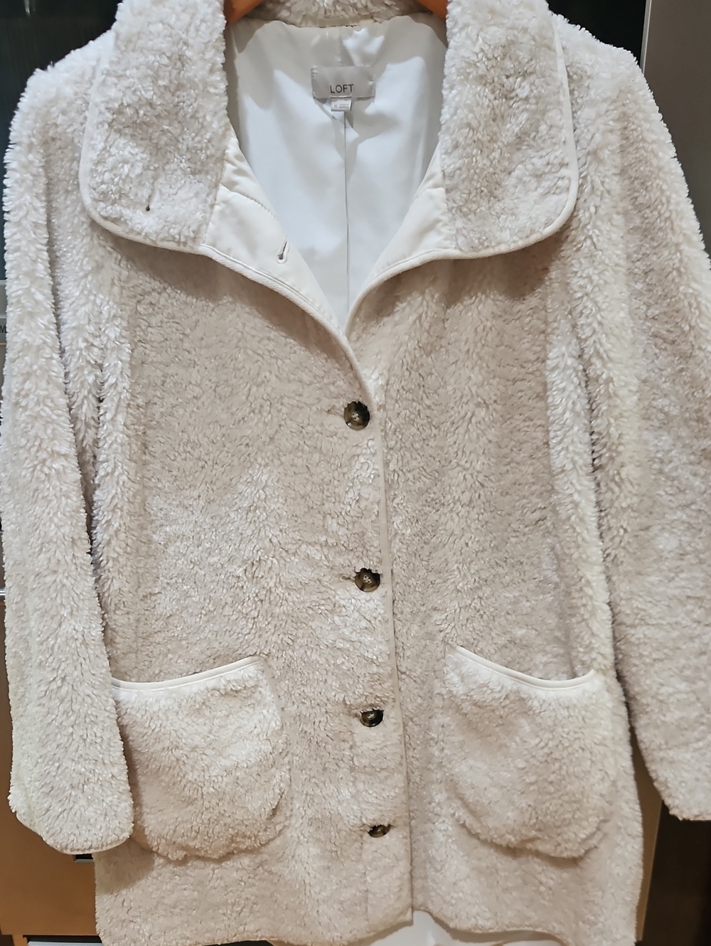 LOFT Cream Teddy Sherpa Button-Front Jacket